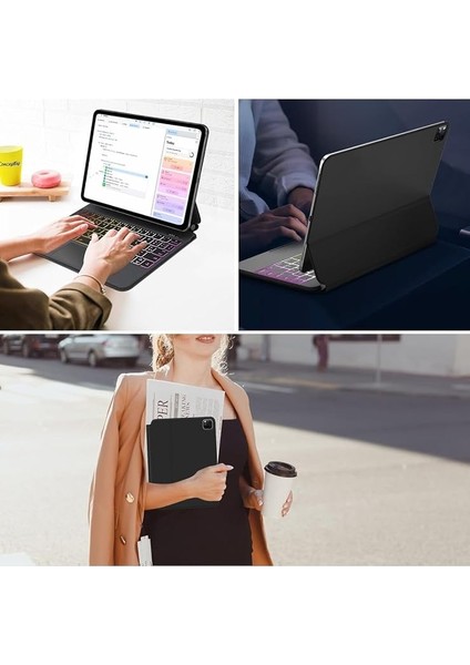 Ipad Air 13inç M3 Çipli 2025 ile Uyumlu Magic ile Uyumlu Touchpad Işıklı Klavyeli Kılıf modelleri