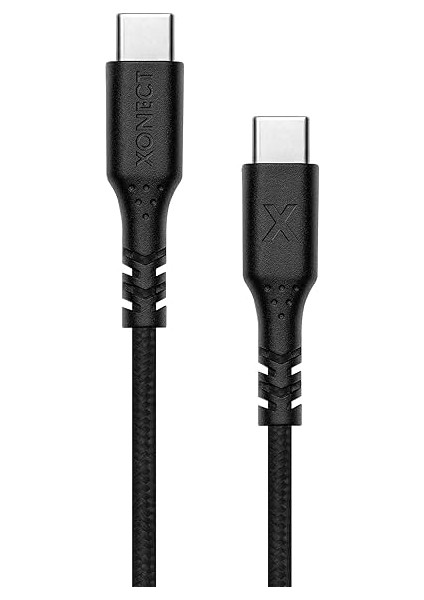 Type-C To Type-C ile Uyumlu iPhone ve Samsung ile Uyumlu Hızlı Şarj ve Data Kablosu 200 cm Hasır Örgülü (Siyah)