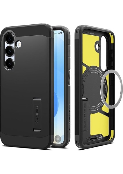 Galaxy S25 Ekstra Dayanıklı Kılıf Tough Armor Ai Hava Kanalı Teknolojisi™ Askeri Sınıf Koruma Magfit Özellikli Kickstand'lı Black Çift Katman Kapak - ACS09008