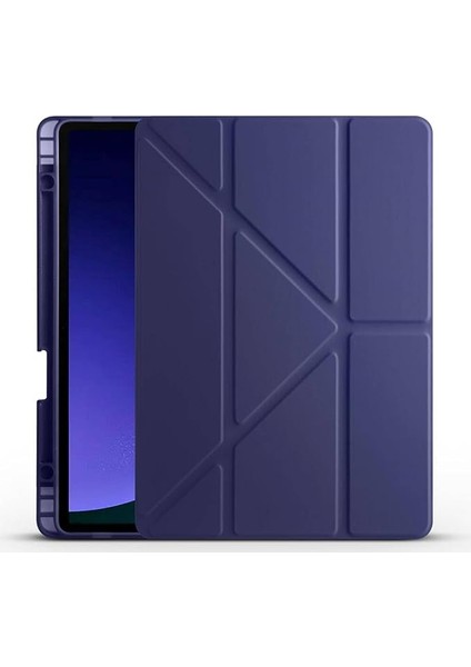 Samsung Galaxy Tab S9 Fe ile Uyumlu Kılıf Tri Folding Silikon Kalem Bölmeli Katlanabilir Standlı Pu Deri Yumuşak Kapak, Tablet Kılıfı [kalem Alanı, Akıllı Kapak, Uyku Modlu] - Lacivert