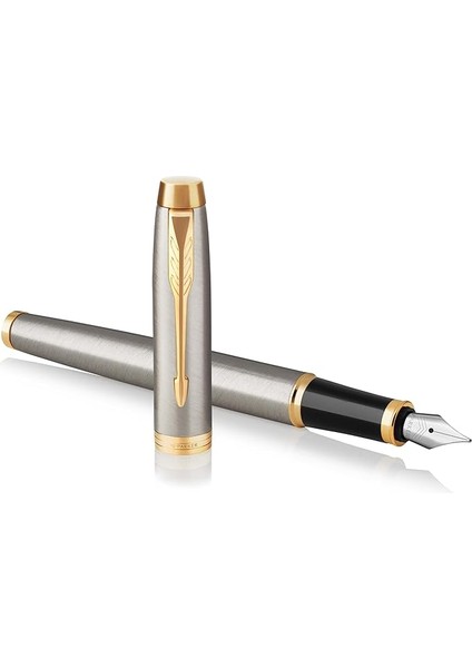 Im Brushed Metal Altın Tasarımlı Dolma Kalem, Orta Kalınlıkta Uç, Mavi Mürekkep (1931656)