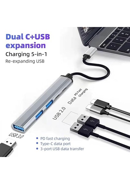 Type-C Hub Adaptör, 5 Port USB 3.0, Pd Şarj Destekli, Metal Kasa HB02 fiyatları