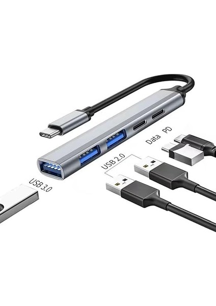 Type-C Hub Adaptör, 5 Port USB 3.0, Pd Şarj Destekli, Metal Kasa HB02 indirimleri
