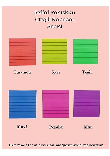 Şeffaf Renkli Yapışkanlı Not Kağıdı Çizgili Karenot (Yeşil 3) indirimleri