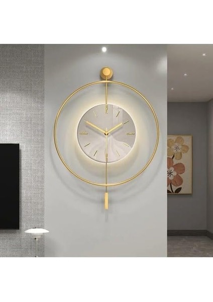 Kristal 60 cm Gold - Pilli LED (3ADET Pil ile Geldmektedir) - Metal Duvar Saati