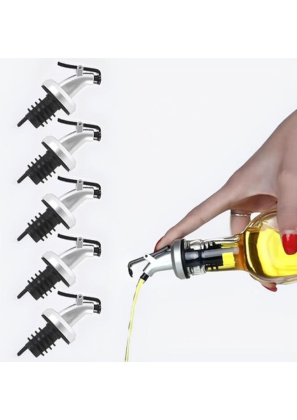 5'li Sızdırmaz Yağdanlık ve Şişe Tıpası Seti – Damlama Yapmaz Paslanmaz Uçlu Yağ Sirke Şarap Dökücü Aparat