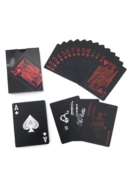 Iskambil Kağıdı Destesi Oyun Kartları Su Geçirmez Pvc Parlak Siyah Deste 8,7cm x 5,7cm 54'lü (Kırmızı) modelleri