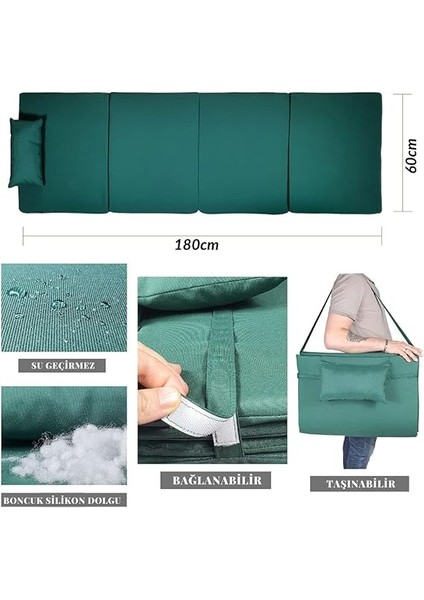 Taşınabilir Katlanır Çanta Şezlong Minderi, Yastıklı Minder (Gri) fırsatları