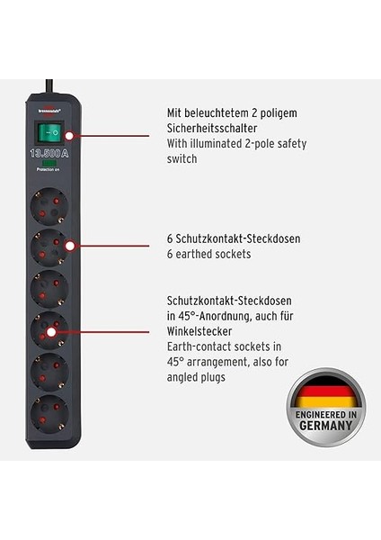 Eco-Line Çoklu Priz, Yüksek Gerilim Korumalı, Gri, 1159700015 modelleri