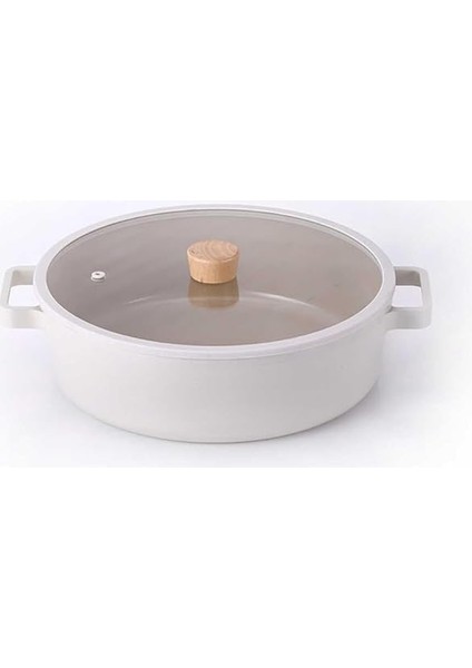 Fika Cam Kapaklı Alüminyum Döküm Sığ Tencere 30 cm D-NEOF230L