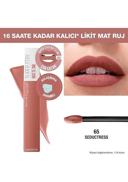 New York Super Stay Matte Ink Likit Mat Ruj - 65 Seductress (Nude) & Mini Falsies Surreal Maskara 4.7 ml Makyaj Seti fırsatları