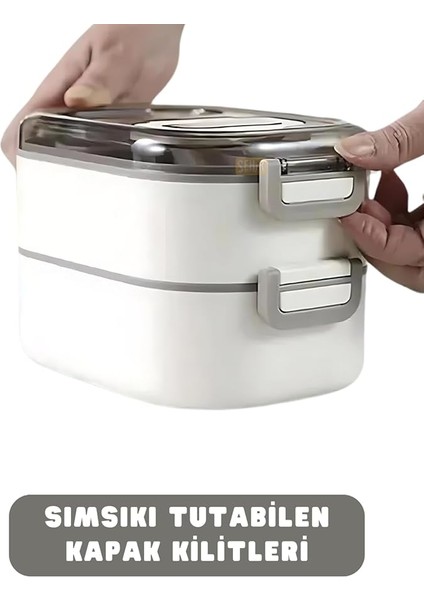 Bento 1000ML Lunchbox Çift Katlı 3 Bölmeli Çelik Sefer Tası Yemek Kutusu (Pembe) fırsatları