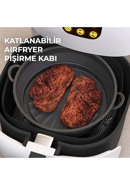 Katlanabilir Airfryer Pişirme Kabı, Silikon Pişirme Kalıbı, 6 Litreye Kadar Tüm Cihazlara Uygun (1 Adet) (Siyah) fırsatları