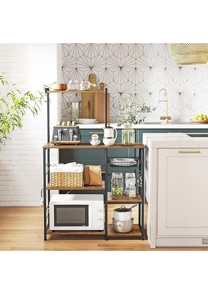 Fırıncı Raflı Raf, Tel Sepetli Mikrodalga Standı, 6 S-Kanca, Mutfak Rafı, Baharatlar, Tencereler ve Tavalar Için Yardımcı Depolama Alanı, Rustik Kahverengi KKS35X fırsatları