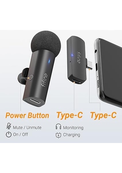 IPHONE15 (Usb C)/android Telefon/tablet Için Kablosuz Yaka Yaka Mikrofon, Akülü Kondenser Klipsli Mikrofon, Mini Mikrofon, Video, Röportaj, Vlog, Youtube, Kayıt-M6 Için Tip C Alıcısı fırsatları