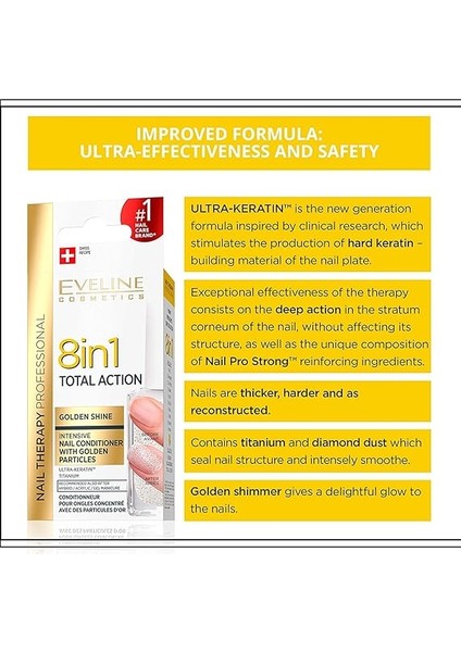 Cosmetics 8 In 1 Total Golden Shine Intensive Nail Conditioner 12 ml fırsatları