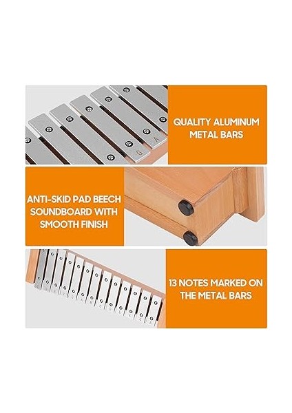 13-Note Glockenspiel Taşınabilir Alüminyum Piyano Ksilofon Vurmalı Çalgı Müzik Aleti Tahta Sopalarla fiyatları