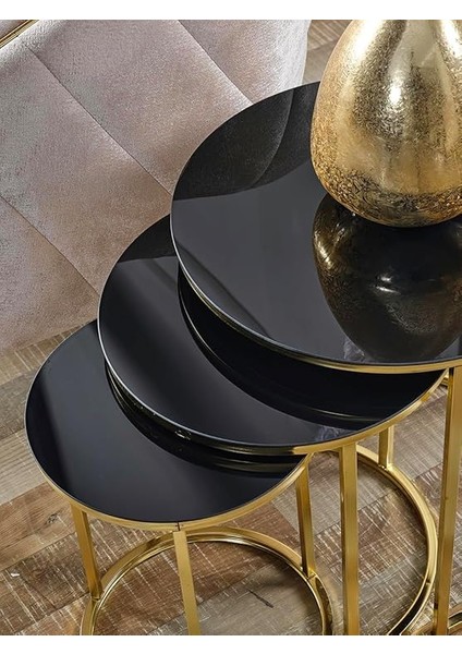 Lü Siyah Cam Gold Metal Zigon Sehpa modelleri