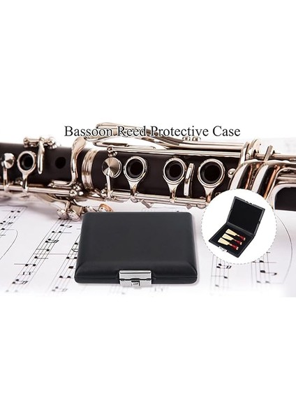 Fagot Kamış Konteyner Kutusu Kasa Pu Deri Kapak Fagot Kamış Kutusu Depolama Siyah 3 Adet Kamışlar Için Yuvaları ile fırsatları