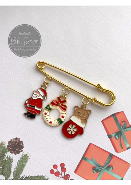 Noel Yeni Yıl Yılbaşı Temalı Broş Yaka Iğnesi Iskoç Iğnesi Noel Babalı