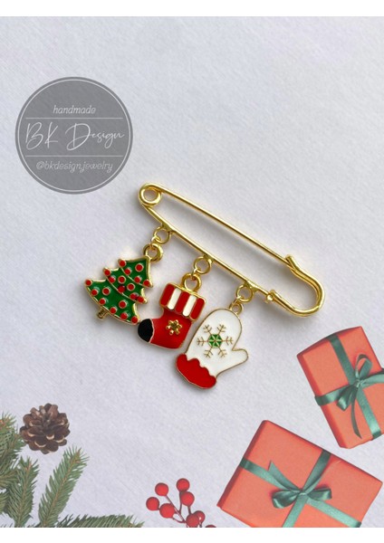 Noel Yeni Yıl Yılbaşı Temalı Broş Yaka Iğnesi Iskoç Iğnesi