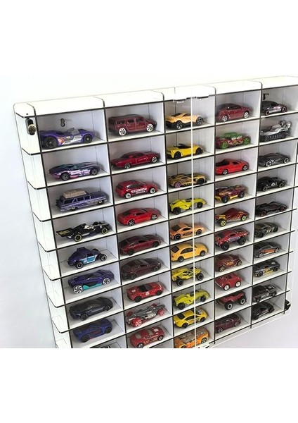 Kapaklı 1/64 Ölçek 50ARAÇ Hotwheels Matchbox Metal Araç Uyumlu Model Oyuncak Araba Rafı-Beyaz fırsatları