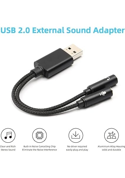 To Ikili 3.5mm Jack Adapter - USB Den Kulaklık ve Microphone Çıkış Almanızı Sağlar - Ses Kartlı Pc Bilgisayar Notebook Uyumlu fiyatları