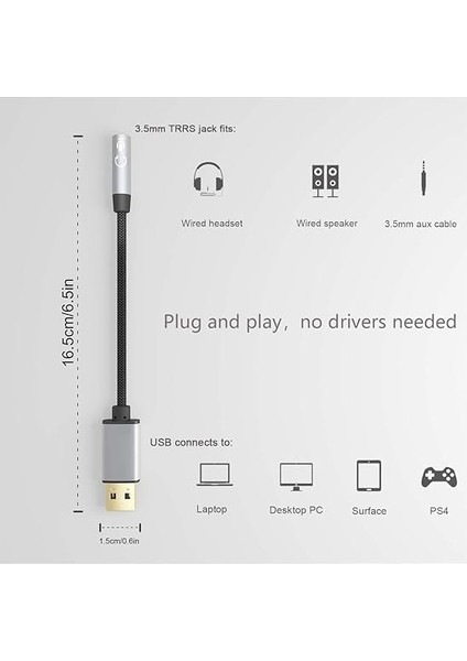 Trend USB To 3.5mm Jack Çevirici Dönüştürücü Kulaklık ve Mikrofon Destekli USB To Aux Dönüştürücü Adaptör Pc/ps Için Uygun Araçlar ile Uyumlu fırsatları