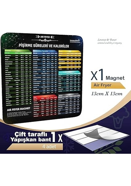 Fryer Yiyecek Pişirme Süreleri ve Kaloriler Magneti, Air Fryer Aksesuar fırsatları