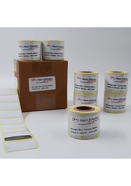 Etiketler , Hazır Al Hızlı Al Eko Termal Etiket(Sürsajlı) 40MM x 20MM Toplam 3200 Adet 8 Rulo, Ruloda 400 Lü Sarılmış 40MM Kuka Çapında Örtücü Kapatma Etiketi Taşınabilir Barkod Yazıcılar ile Uyumlu modelleri