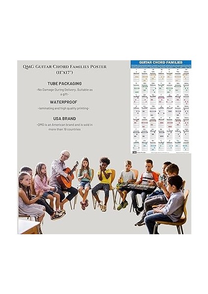 Gitar Akoru Aile Posteri (27,9 x 43,2 Cm), Gitar Aksesuarı, Lamine Gitar Akor Grafiği, 49 Renk Kodlu Akor, Yeni Başlayanlar Için Akorlar, Müzik Teorisini Öğrenmek Için Diyagram fırsatları
