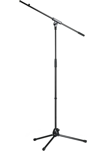 21070 Mikrofon Tripodu Siyah Çelik, Solostatif, Döner Kol, Kalay Döküm Soket - 90-160 cm - 3/8" Dişli Bağlantı