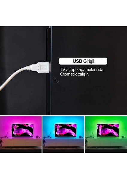 Arkası Animasyonlu Rgb Şerit LED Seti Kumandalı 3 Metre - Cata - 5V USB Girişli modelleri