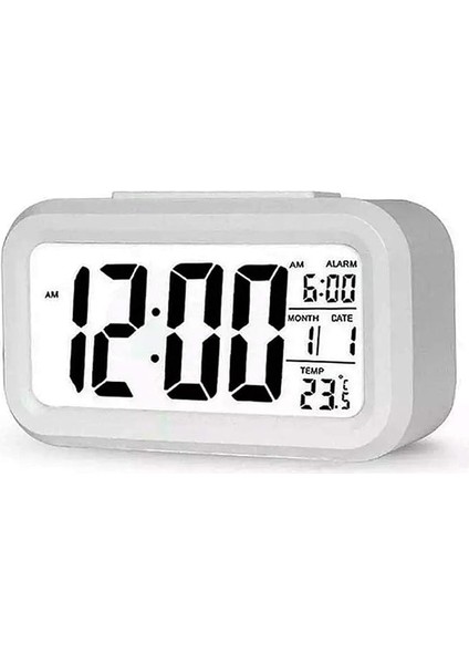Dekoratif Dijital Alarmlı Saat, 12/24 Dönüştürme Gece Görüşlü Yatak Başucu Saati Masa Saati LED Ekran Pilli Çalar Saat 13 x 4.5x 7.5cm (Beyaz)