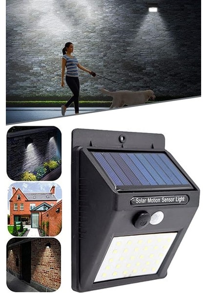 Pır Hareket Sensörlü 20 LED Solar Güneş Enerjili Su Geçirmez Duvar Lambası