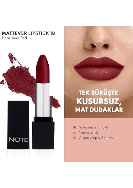 Mattever Lipstick 18 Heartbeat Red Yarı Mat Saten Bitişli Ruj, Kızıl Kahverengi fiyatları