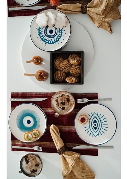 Seramik Nazar Boncuklu 6 Parça Özel Tasarım Hand Made Pasta Takımı fiyatları