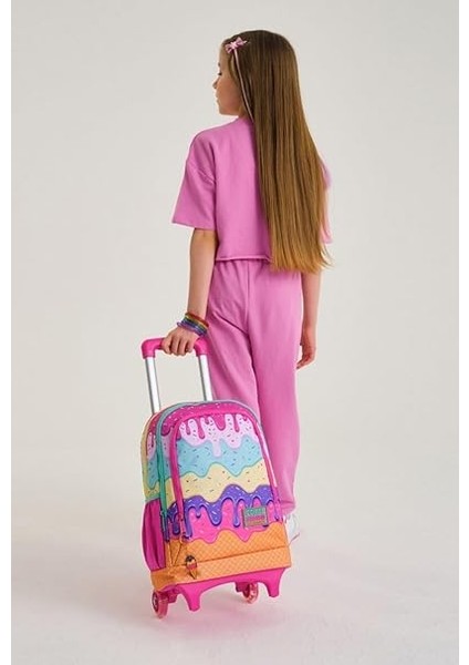 High Işıklı Tekerlekli Dondurma Çekçek Okul ve Seyahat Çantası Kız Çocuk Rengarenk modelleri