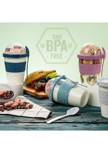 Take And Go Kaşıklı Hazneli Meyveli Yoğurt Kabı Piknik Iş Atıştırmalık Diyet Müsli Granola Süt Bardağı (Pembe) fiyatları