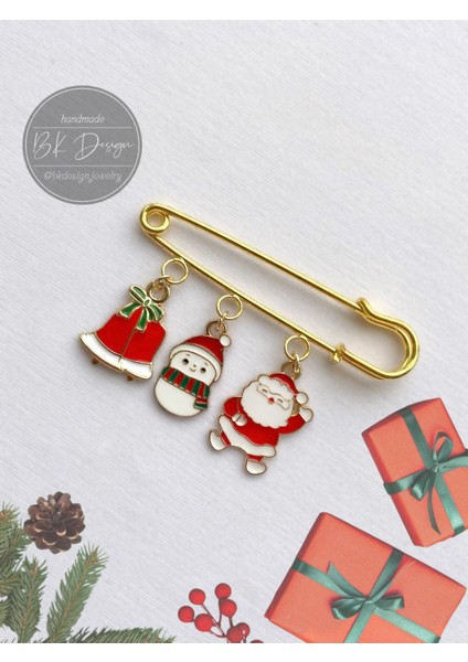 Noel Yeni Yıl Yılbaşı Temalı Broş Yaka Iğnesi Iskoç Iğnesi Kardan Adam Noel Baba Detaylı