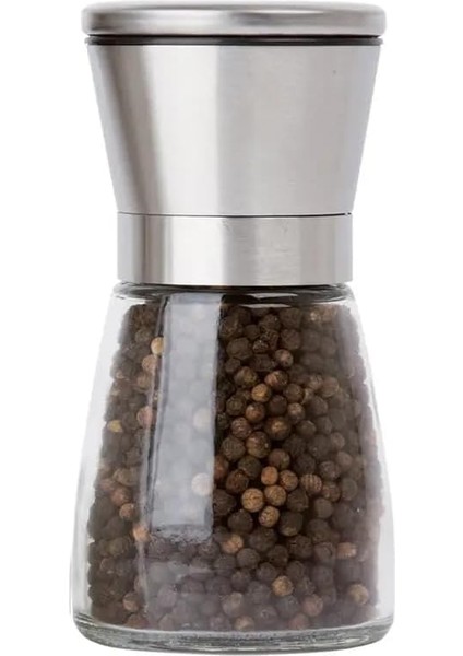 Toptan Cam Gövdeli Paslanmaz Çelik Kapaklı Baharat Öğütücü Tuzluk Karabiberlik Öğütücü (13CM), FT4344