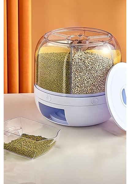 Kuru Gıda ve Bakliyat Organizeri 360 Derece Dönebilen 6 Bölmeli Hava Geçirmez Saklama Kutusu 6 Litre fiyatları