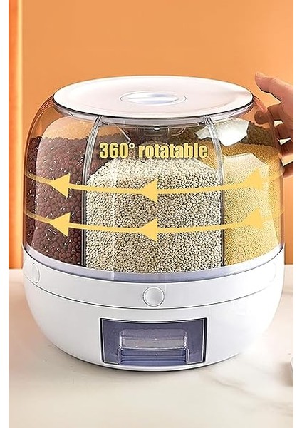 Kuru Gıda ve Bakliyat Organizeri 360 Derece Dönebilen 6 Bölmeli Hava Geçirmez Saklama Kutusu 6 Litre modelleri