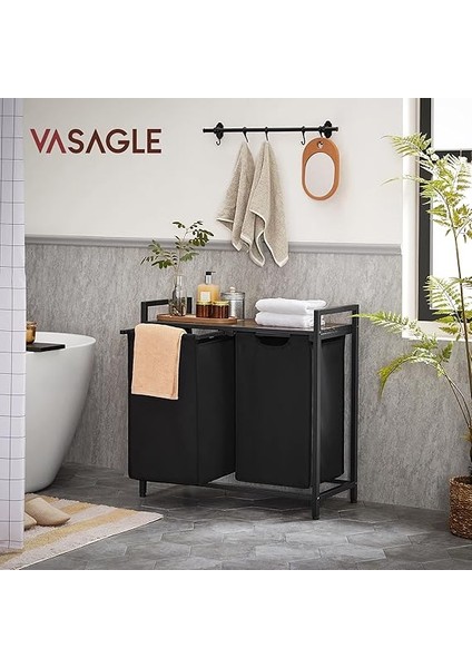 2 Bölmeli Çamaşır Sepeti, Raflı Çamaşır Sepeti, Çamaşır Kutusu, Çıkarılabilir Oxford Kumaş, Metal Çerçeve, Kahverengi/siyah fiyatları