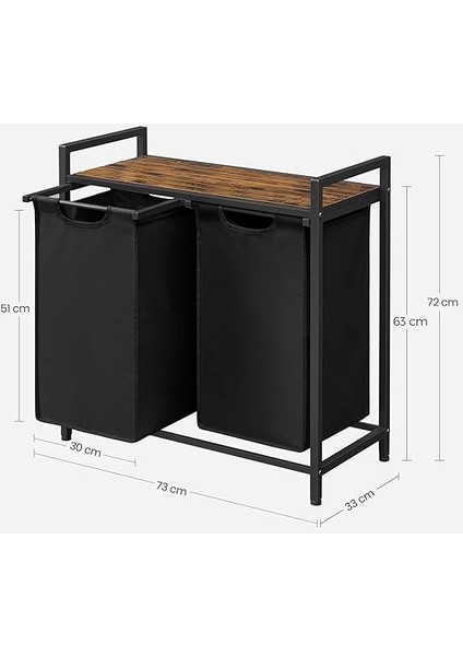 2 Bölmeli Çamaşır Sepeti, Raflı Çamaşır Sepeti, Çamaşır Kutusu, Çıkarılabilir Oxford Kumaş, Metal Çerçeve, Kahverengi/siyah fırsatları