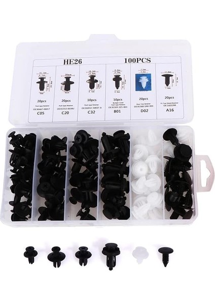 6 Boyutu 100 Adet Oto Fastener Klip Tampon Kapı Pervazı Tutucu Raptiye Seti