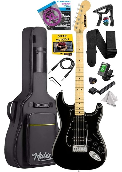 RPH-40BK Full Black Elektro Gitar Seti Hsh Manyetik Maple Klavye Üst Kalite