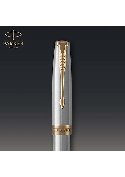 Sonnet Paslanmaz Çelik Altın Tasarımlı Dolma Kalem, Orta Kalınlıkta Uç, Mavi Mürekkep indirimleri