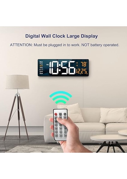 Duvar Saati Büyük Ekran, 40 cm Büyük Duvar Saatleri, Oturma Odası Dekoru Için Uzaktan Kumandalı LED Dijital Saat, Otomatik Parlaklık Kısıcı, Tarih Hafta Sıcaklığı ile Büyük Saat (Turuncu) fiyatları