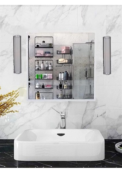 Aynalı Stil Banyo Lavabo Dolabı Beyaz